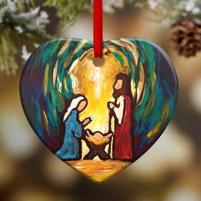 Jesus Nativity Art Style - Heart Ornament - Owls Matrix LTD