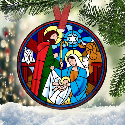 Jesus Nativity Love Life - Circle Ornament - Owls Matrix LTD