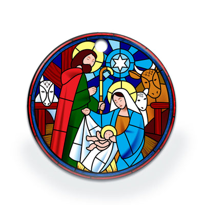 Jesus Nativity Warm Style - Circle Ornament - Owls Matrix LTD