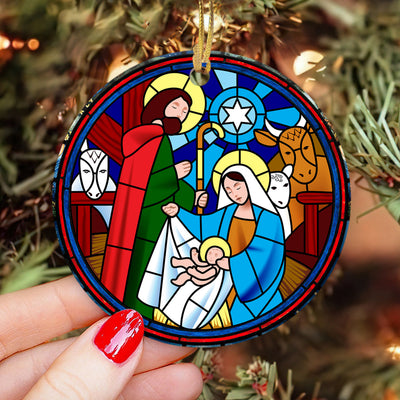 Jesus Nativity Warm Style - Circle Ornament - Owls Matrix LTD