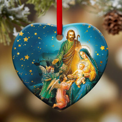 Jesus Nativity Peaceful Life - Heart Ornament - Owls Matrix LTD
