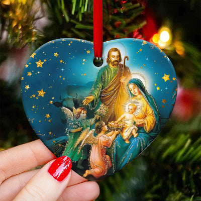 Jesus Nativity Peaceful Life - Heart Ornament - Owls Matrix LTD
