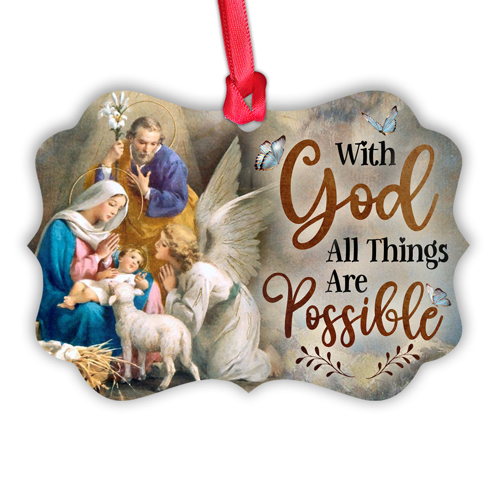Jesus Nativity With God All Things Are Possible - Horizontal Ornament - Owls Matrix LTD