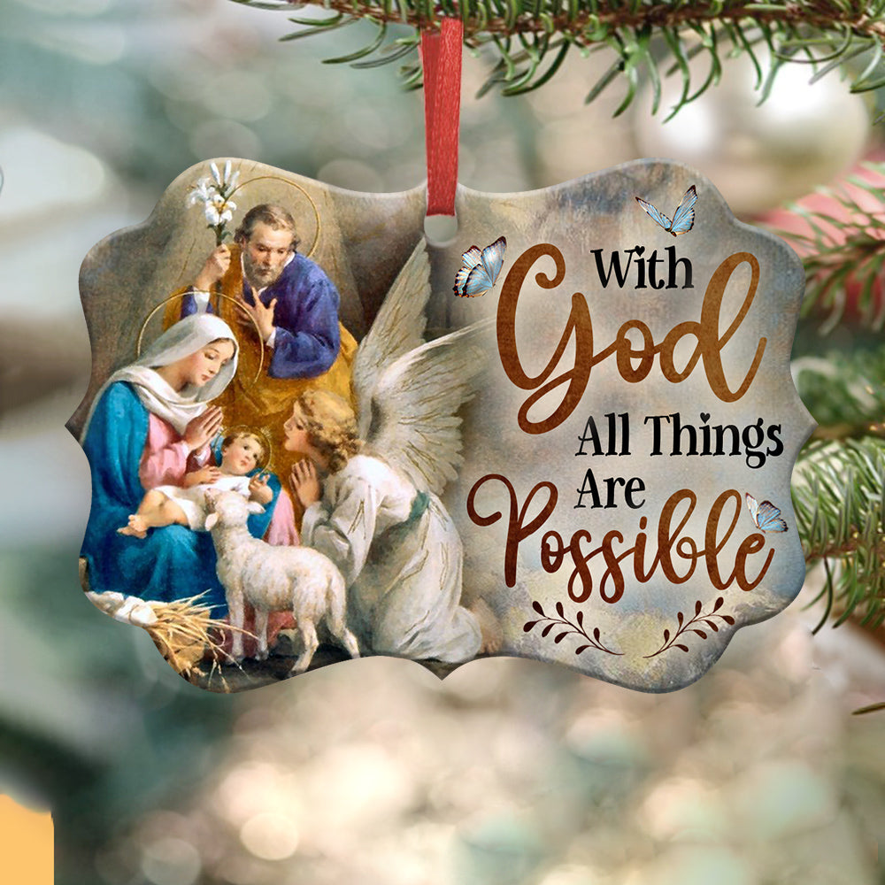 Jesus Nativity With God All Things Are Possible - Horizontal Ornament - Owls Matrix LTD