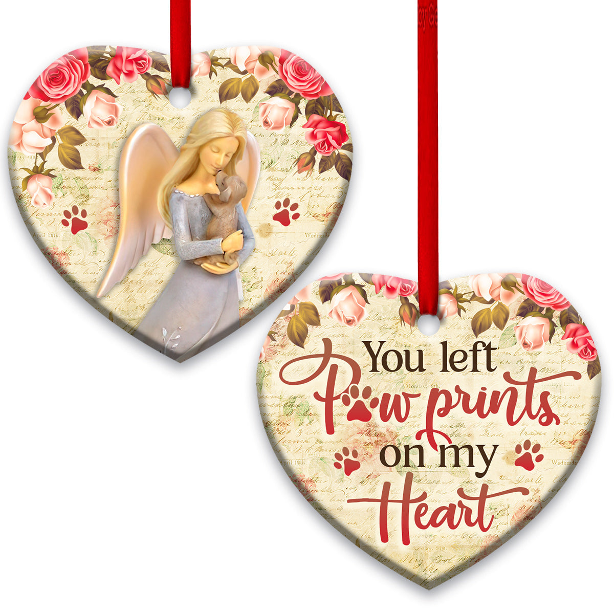 Pet Memorial Angel You Left Paw Prints On My Heart - Heart Ornament - Owls Matrix LTD