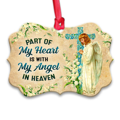 God Faith Part Of My Heart Is With My Angel In Heaven - Horizontal Ornament - Owls Matrix LTD