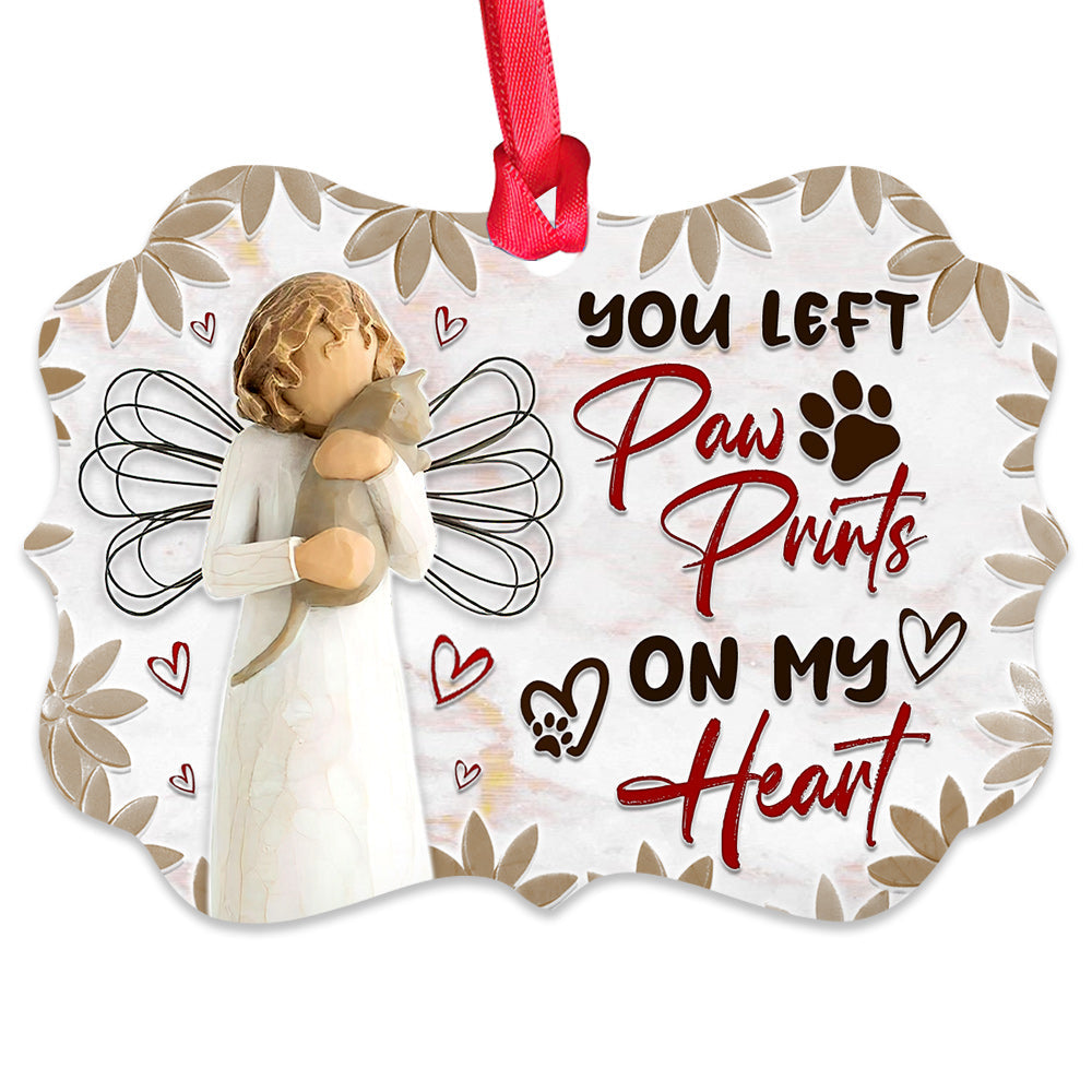 Pet Memorial Angel Cat You Left Paw Prints On My Heart - Horizontal Ornament - Owls Matrix LTD