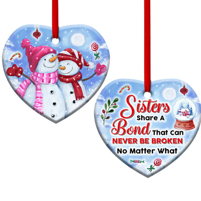 Snowman Sisters Share A Bond That Can Never Be Broken - Heart Ornament - Owls Matrix LTD