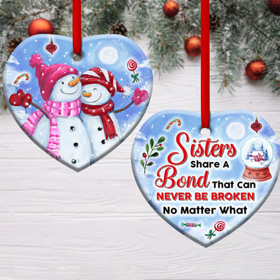 Snowman Sisters Share A Bond That Can Never Be Broken - Heart Ornament - Owls Matrix LTD