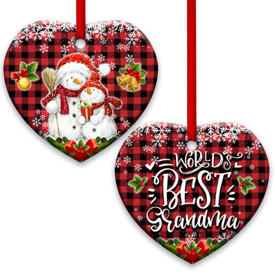 Snowman Family World Best Grandma - Heart Ornament - Owls Matrix LTD