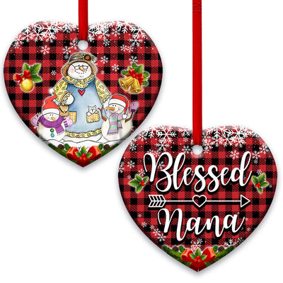 Family Snowman For Grandma Of Two Grandkids Blessed Nana - Heart Ornament - Owls Matrix LTD