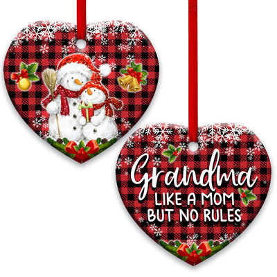 Family Snowman Grandma Like Mom But No Rules - Heart Ornament - Owls Matrix LTD