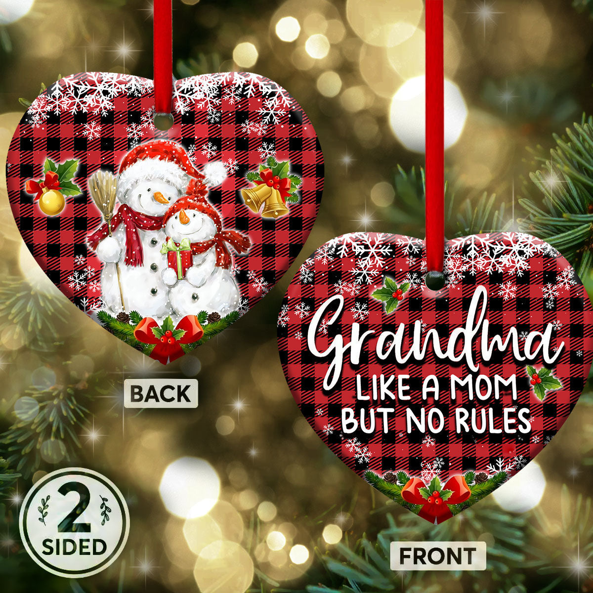 Family Snowman Grandma Like Mom But No Rules - Heart Ornament - Owls Matrix LTD