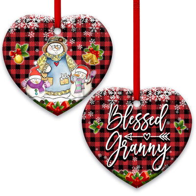Snowman For Our Grandma We Love You Blessed Granny - Heart Ornament - Owls Matrix LTD