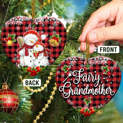 Family Snowman Fairy Grandmother - Heart Ornament - Owls Matrix LTD