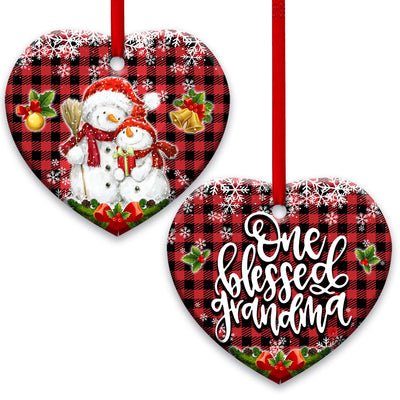 Snowman Family One Blessed Grandma - Heart Ornament - Owls Matrix LTD