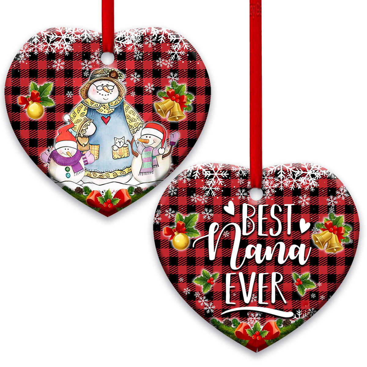 Family Snowman Gift For Grandma Our Nana Is The Best Nana Ever - Heart Ornament - Owls Matrix LTD