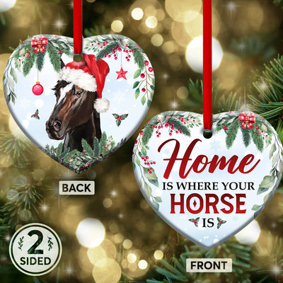 Horse Christmas Home Is Where Your Horse Is - Heart Ornament - Owls Matrix LTD