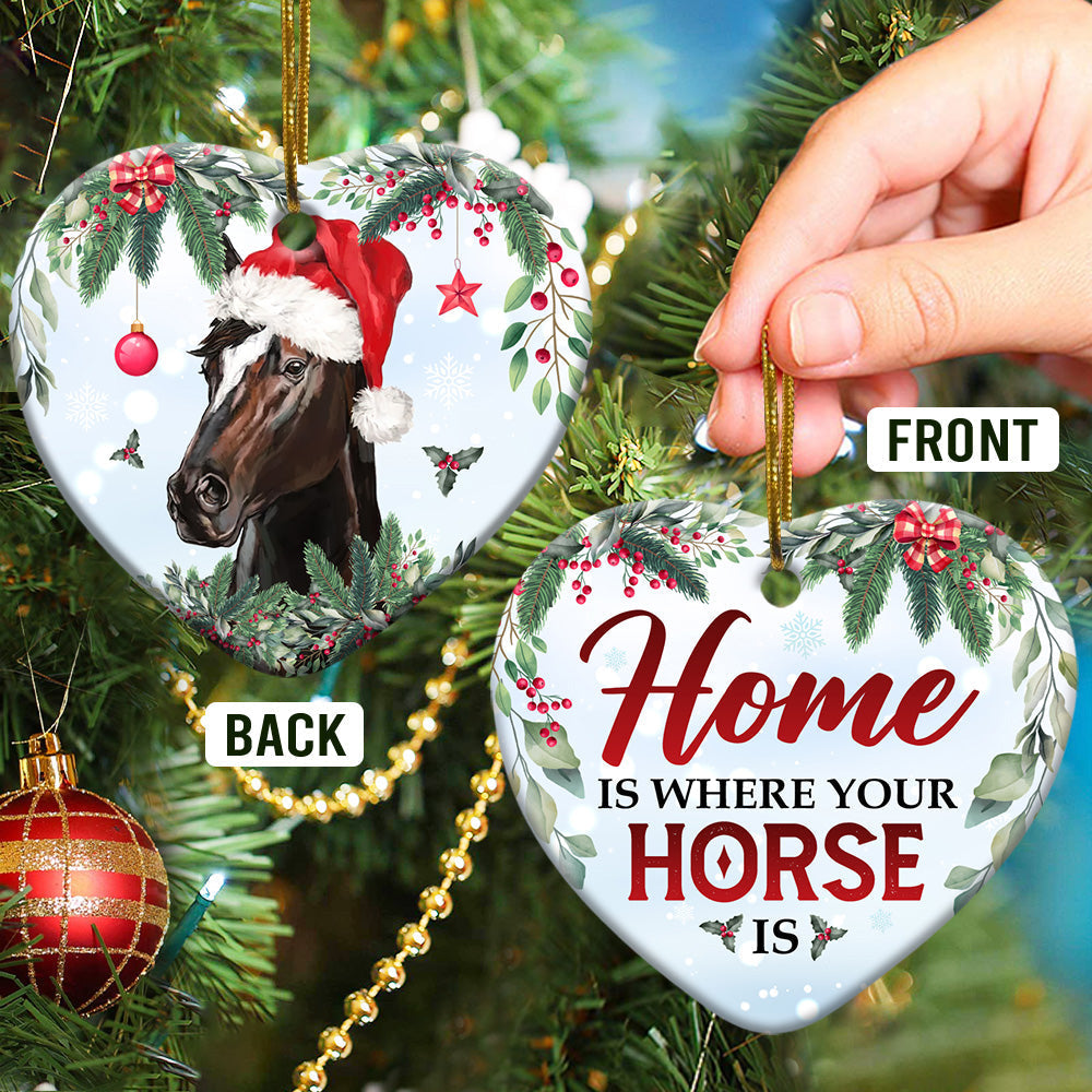 Horse Christmas Home Is Where Your Horse Is - Heart Ornament - Owls Matrix LTD