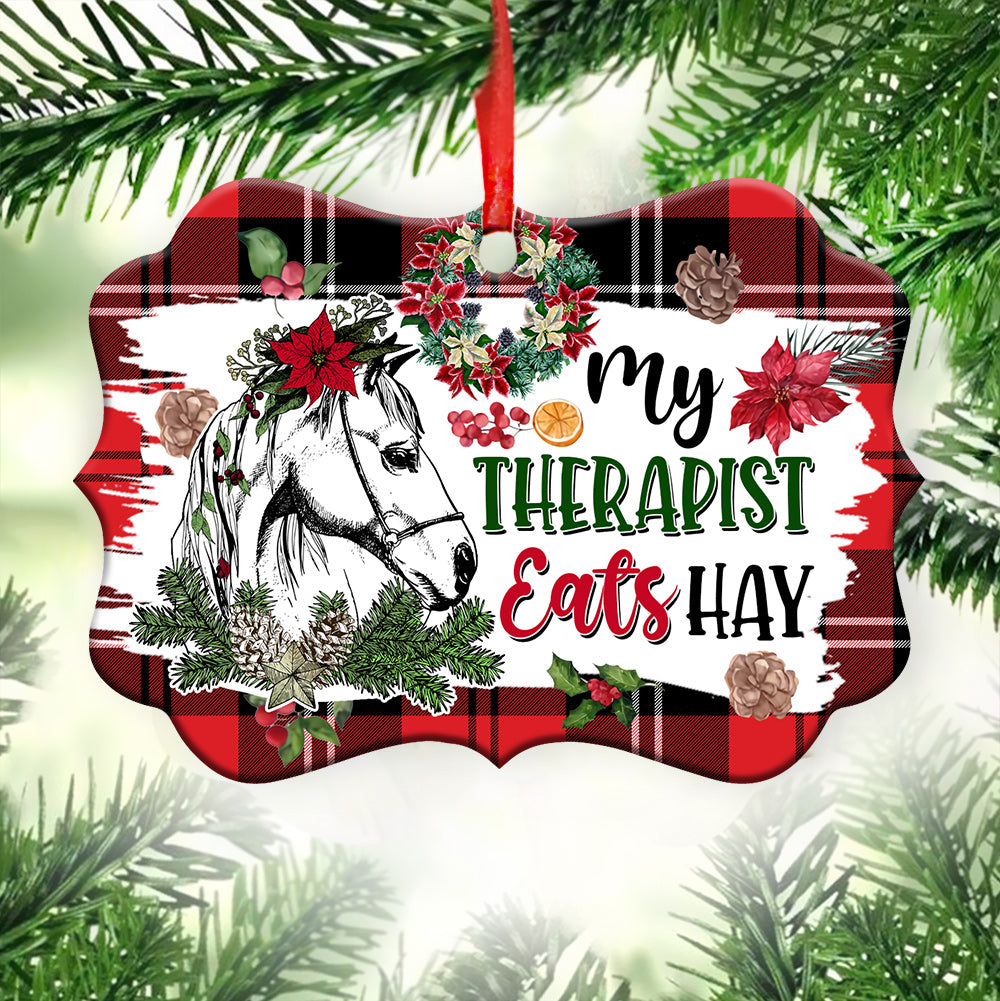 Horse My Therapist Eats Hay - Horizontal Ornament - Owls Matrix LTD