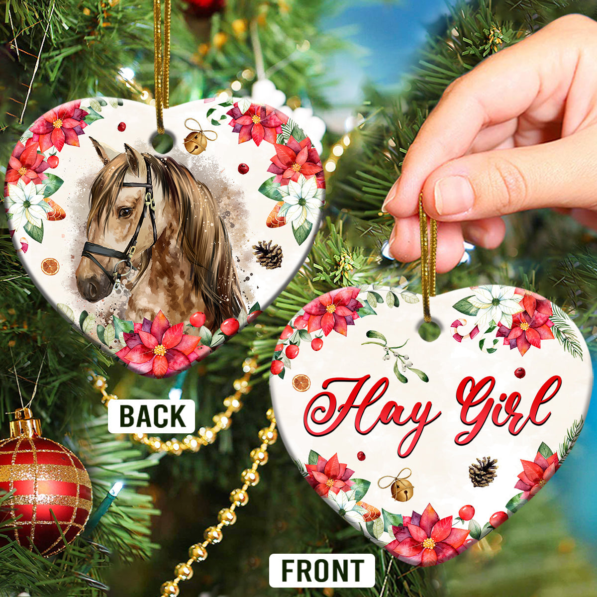 Horse Lover Hay Girl - Heart Ornament - Owls Matrix LTD