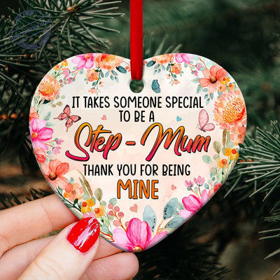 Family Mother Gift Special To Be A Step Mum - Heart Ornament - Owls Matrix LTD