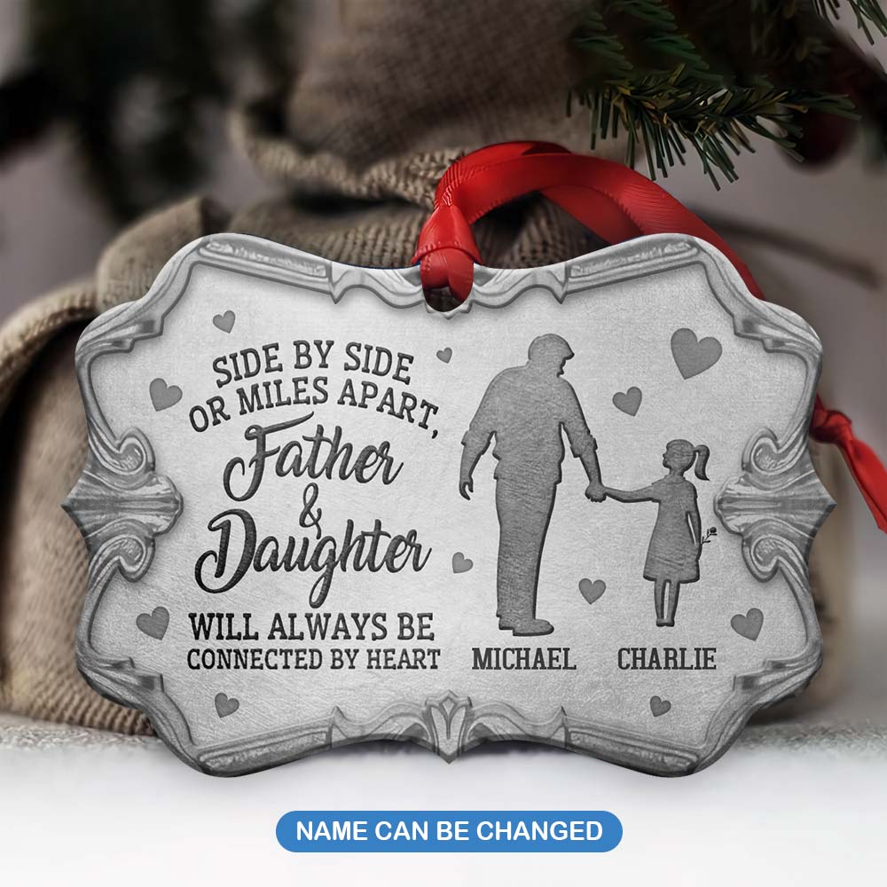 Family Gift Father And Daughter Will Always Be Connected By Heart Personalized - Horizontal Ornament - Owls Matrix LTD