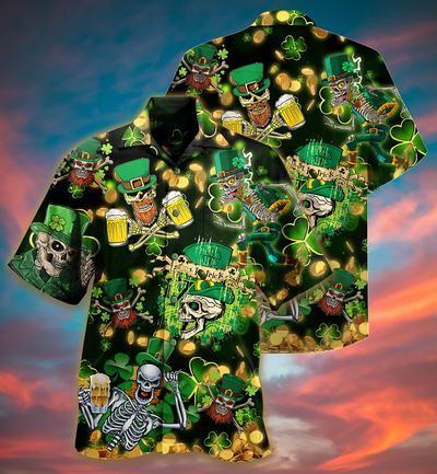 Irish Skull Love Beer - Hawaiian Shirt - Owls Matrix LTD