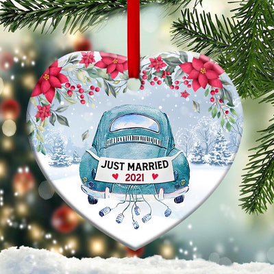 Christmas Gift Just Married - Heart Ornament - Owls Matrix LTD