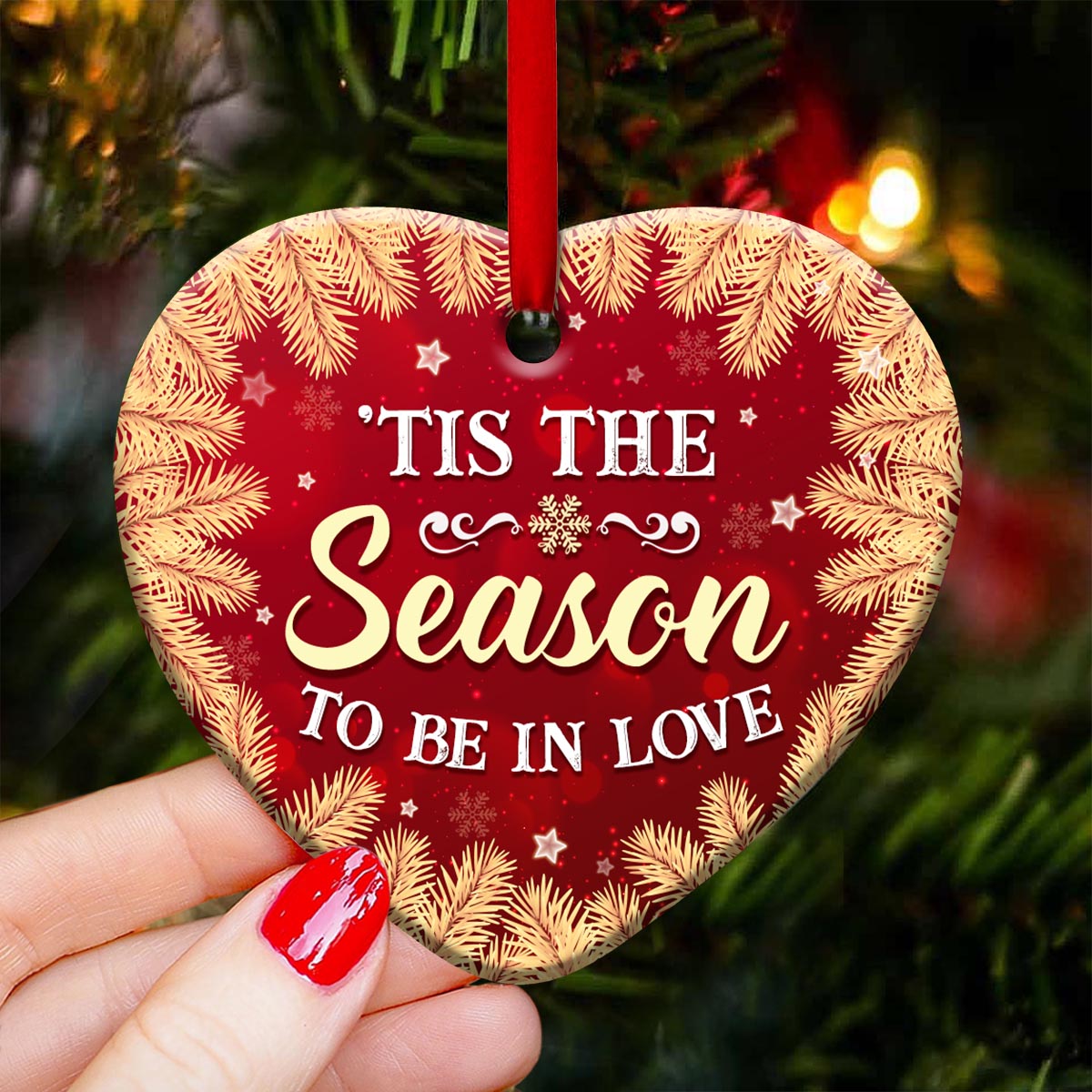 Christmas Gift Tis The Season To Be In Love Personalized - Heart Ornament - Owls Matrix LTD