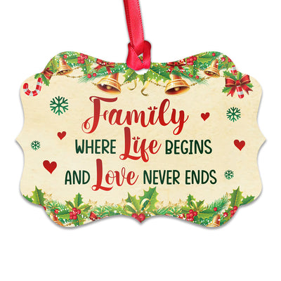 Christmas Gift Family Where Life Begins And Love Never Ends - Horizontal Ornament - Owls Matrix LTD