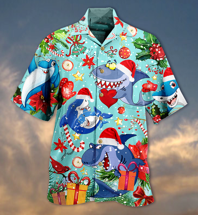 Shark Love Christmas - Hawaiian Shirt - Owls Matrix LTD