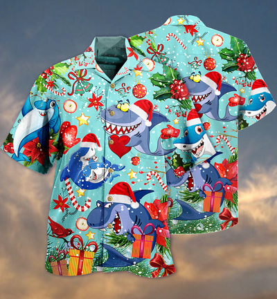 Shark Love Christmas - Hawaiian Shirt - Owls Matrix LTD