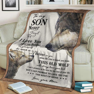 Wolf To My Son Never Forget - Flannel Blanket - Owls Matrix LTD