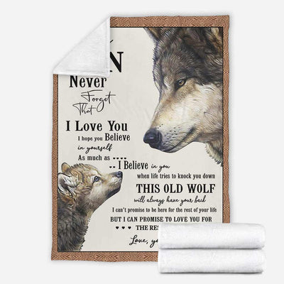 Wolf To My Son Never Forget - Flannel Blanket - Owls Matrix LTD