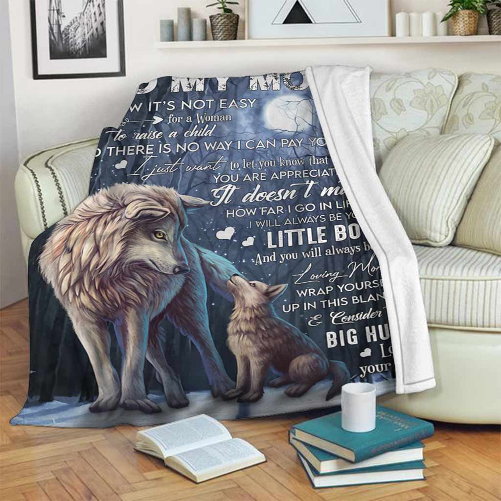 Wolf To My Mom With Moon - Flannel Blanket - Owls Matrix LTD