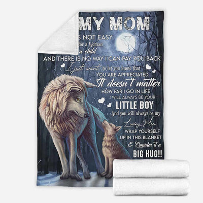 Wolf To My Mom With Moon - Flannel Blanket - Owls Matrix LTD