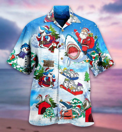 Shark Santa Love Xmas - Hawaiian Shirt - Owls Matrix LTD