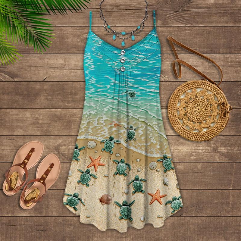 Turtle On The Beach - Summer Dress - Owls Matrix LTD