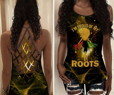 Black Woman Love Peace My Roots - Cross Open Back Tank Top - Owls Matrix LTD