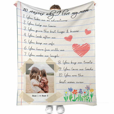 50" x 60" Family 10 Reasons Why I Love You Custom Photo Personalized - Flannel Blanket - Owls Matrix LTD