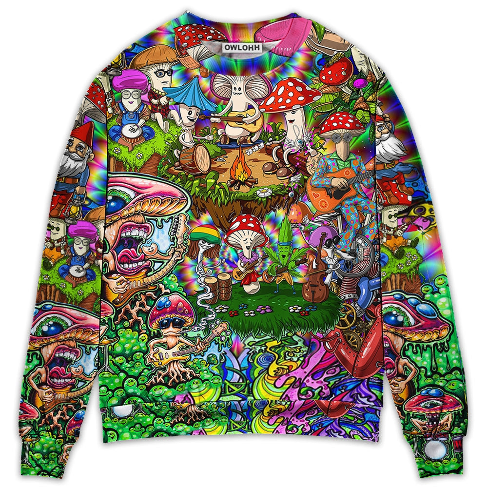 Sweater / S Hippie Mushroom Music Band Of Life - Sweater - Ugly Christmas Sweaters - Owls Matrix LTD