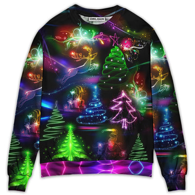 Sweater / S Christmas Neon Art Christmas Tree And Snowman Style - Sweater - Ugly Christmas Sweaters - Owls Matrix LTD