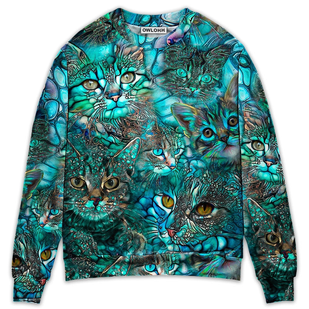 Sweater / S Cat Blue Art Lover Cat Colorful Style - Sweater - Ugly Christmas Sweaters - Owls Matrix LTD