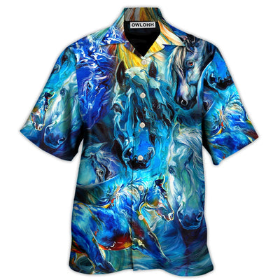 Hawaiian Shirt / Adults / S Horse Face Blue Light Cool Art Style - Hawaiian Shirt - Owls Matrix LTD