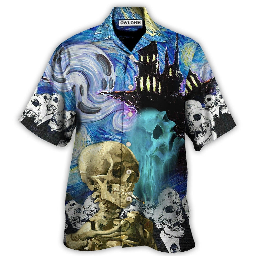 Hawaiian Shirt / Adults / S Halloween Skull Smoke Scream Starry Night Funny Boo Art Style - Hawaiian Shirt - Owls Matrix LTD