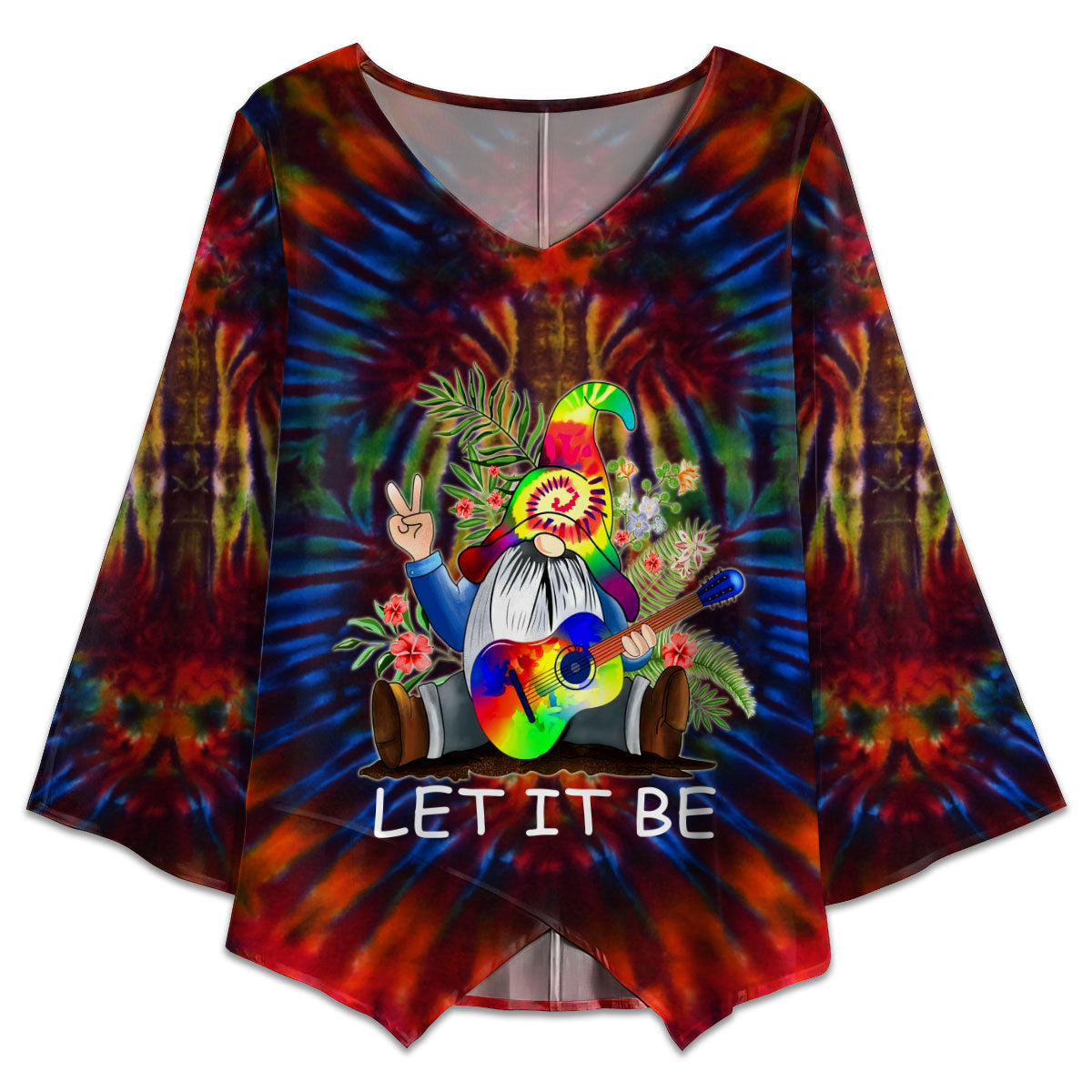 S Hippie Gnome Let It Be - V-neck T-shirt - Owls Matrix LTD