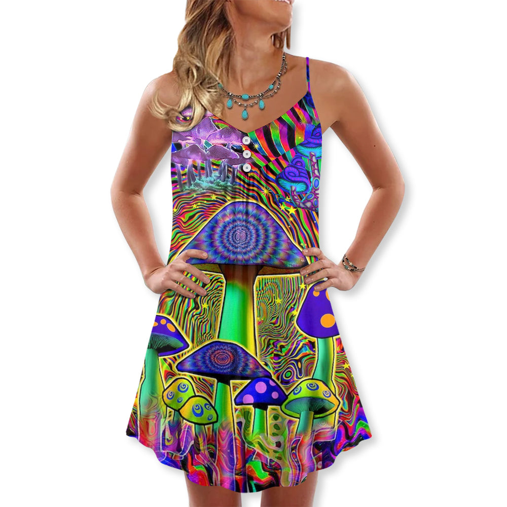 Hippie Mushroom Stunning Magic Style - V-neck Sleeveless Cami Dress - Owls Matrix LTD