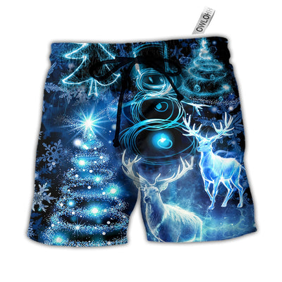Beach Short / Adults / S Christmas Deer Snowman Tree Glow Light Style - Beach Short - Owls Matrix LTD
