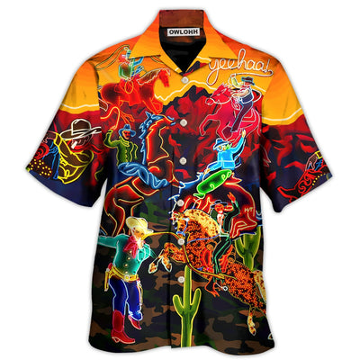 Hawaiian Shirt / Adults / S Cowboy Neon Riding Horse Desert - Hawaiian Shirt - Owls Matrix LTD
